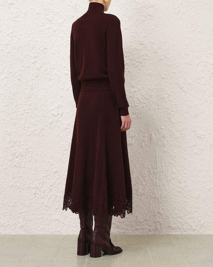 Valiant Merino Lace Skirt | Mahogany
