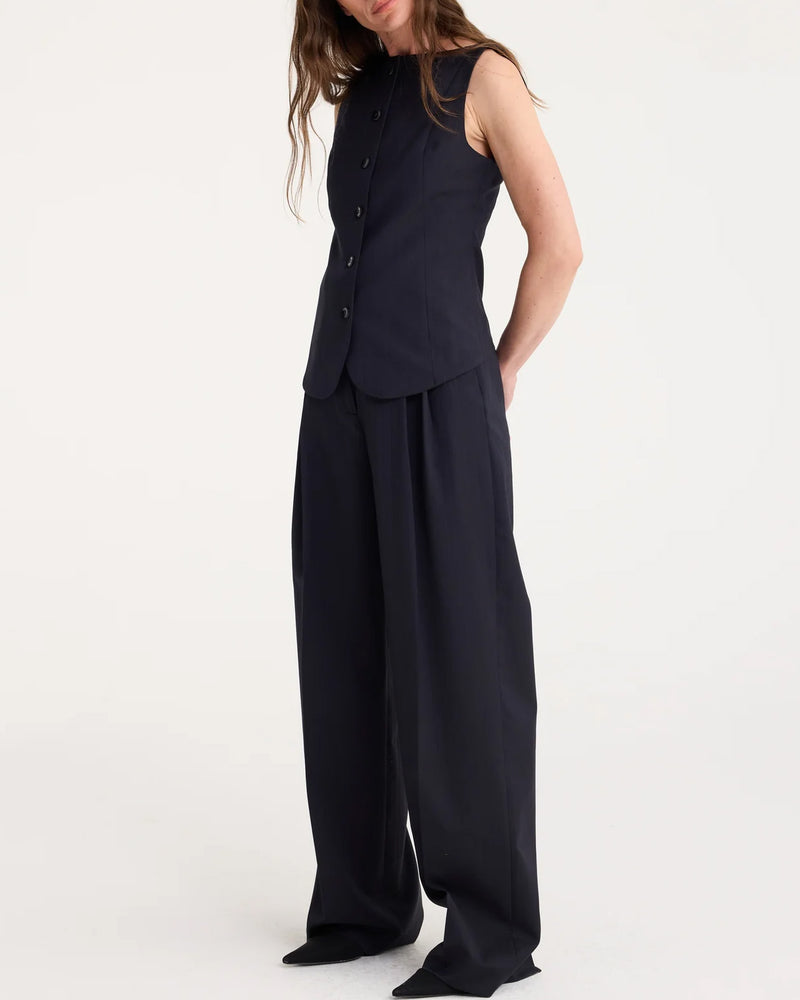 Wide Leg Pleated Trousers | Night Stripe