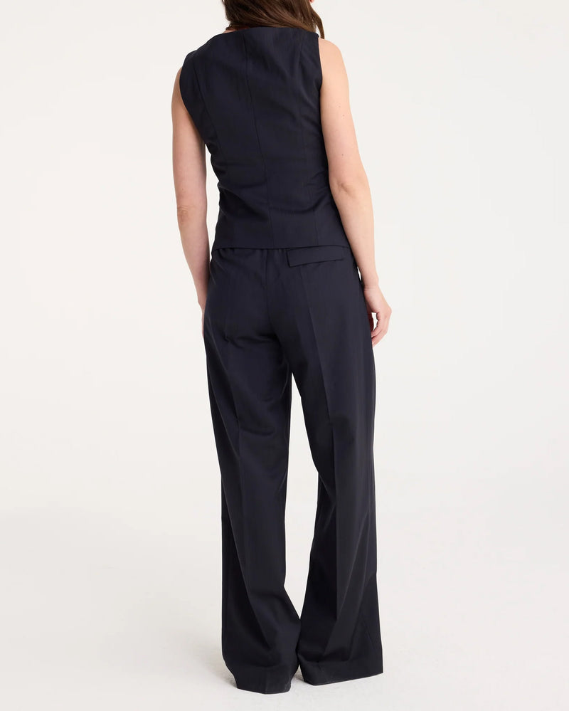 Wide Leg Pleated Trousers | Night Stripe