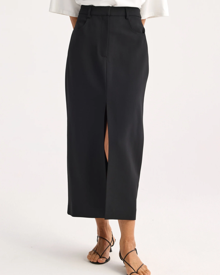 Long Skirt with Denim Details | Black