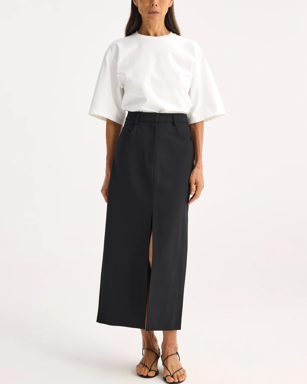 Long Skirt with Denim Details | Black