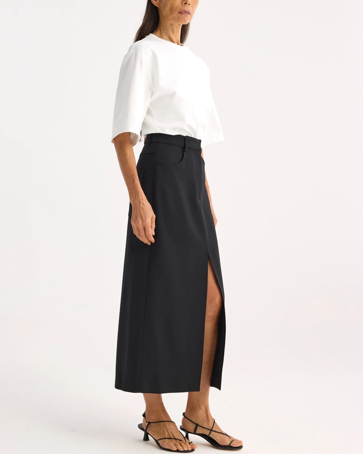 Long Skirt with Denim Details | Black