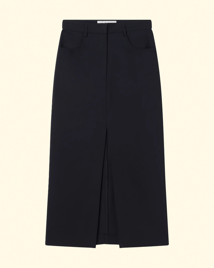Long Skirt with Denim Details | Black