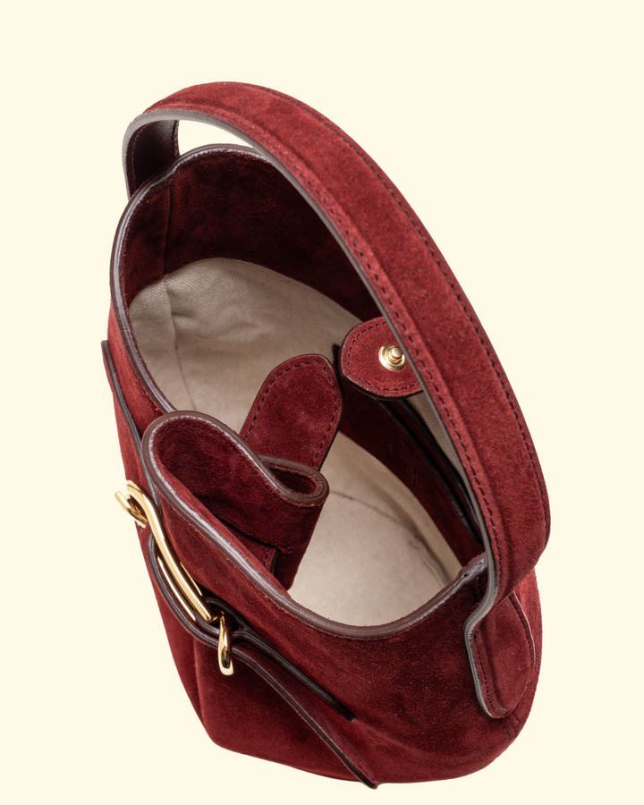 Belted Bucket Bag Mini | Maroon Suede