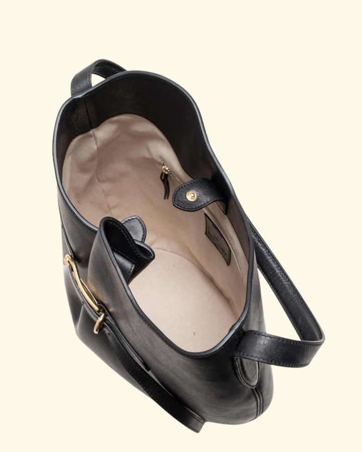 Belted Bucket Bag Large | Black Leather