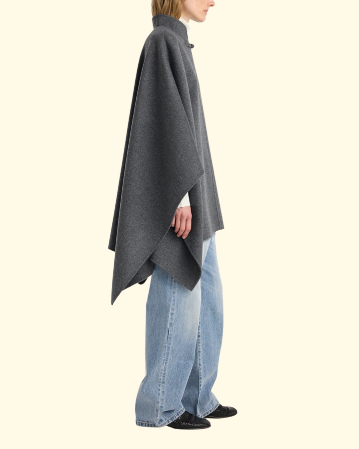 Double-Faced Wool Pankou Closure Poncho | Dark Grey Melange
