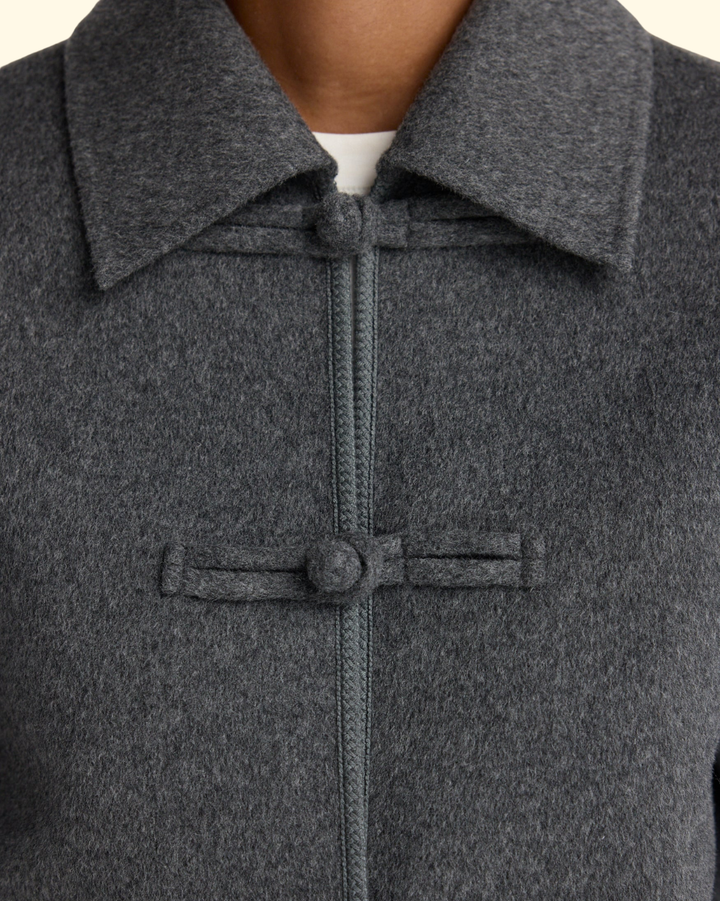 Double Faced Wool Pankou Closure Jacket | Dark Grey Melange