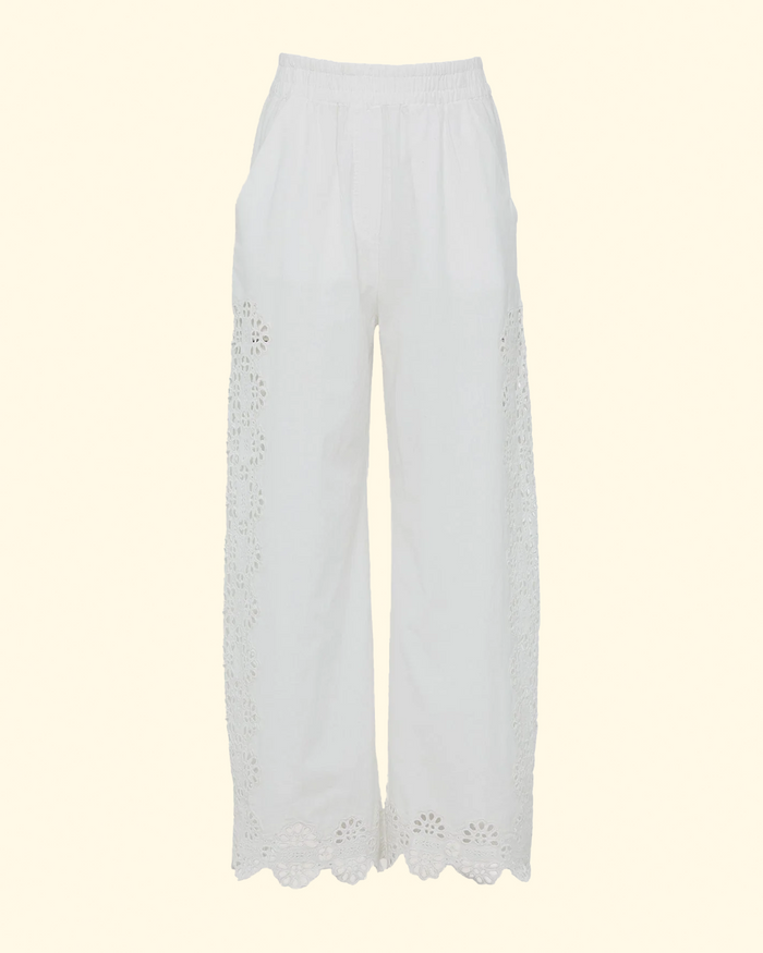 Edith Embroidery Pant | Cream