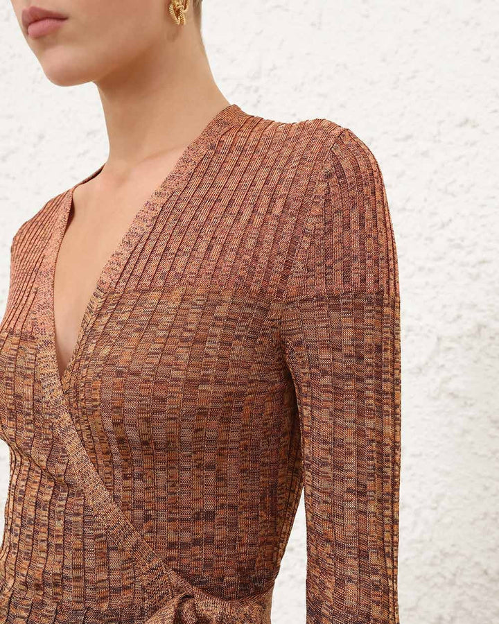 Mouline Rib Wrap Top | Chocolate Multi