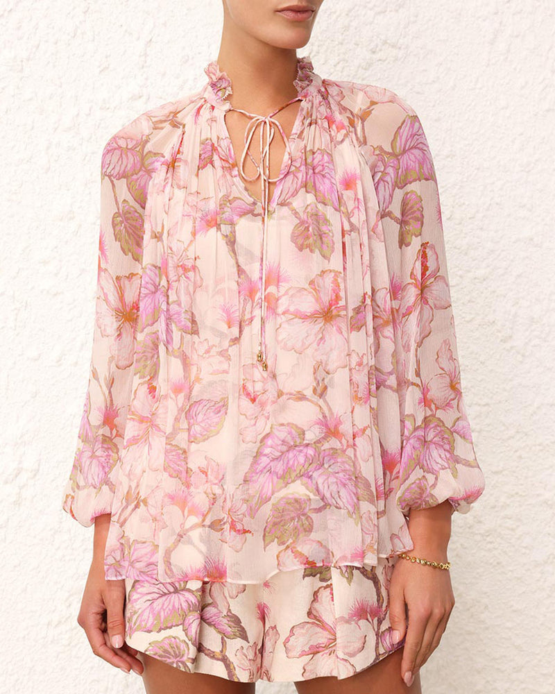 Matchmaker Billow Blouse | Coral Hibiscus