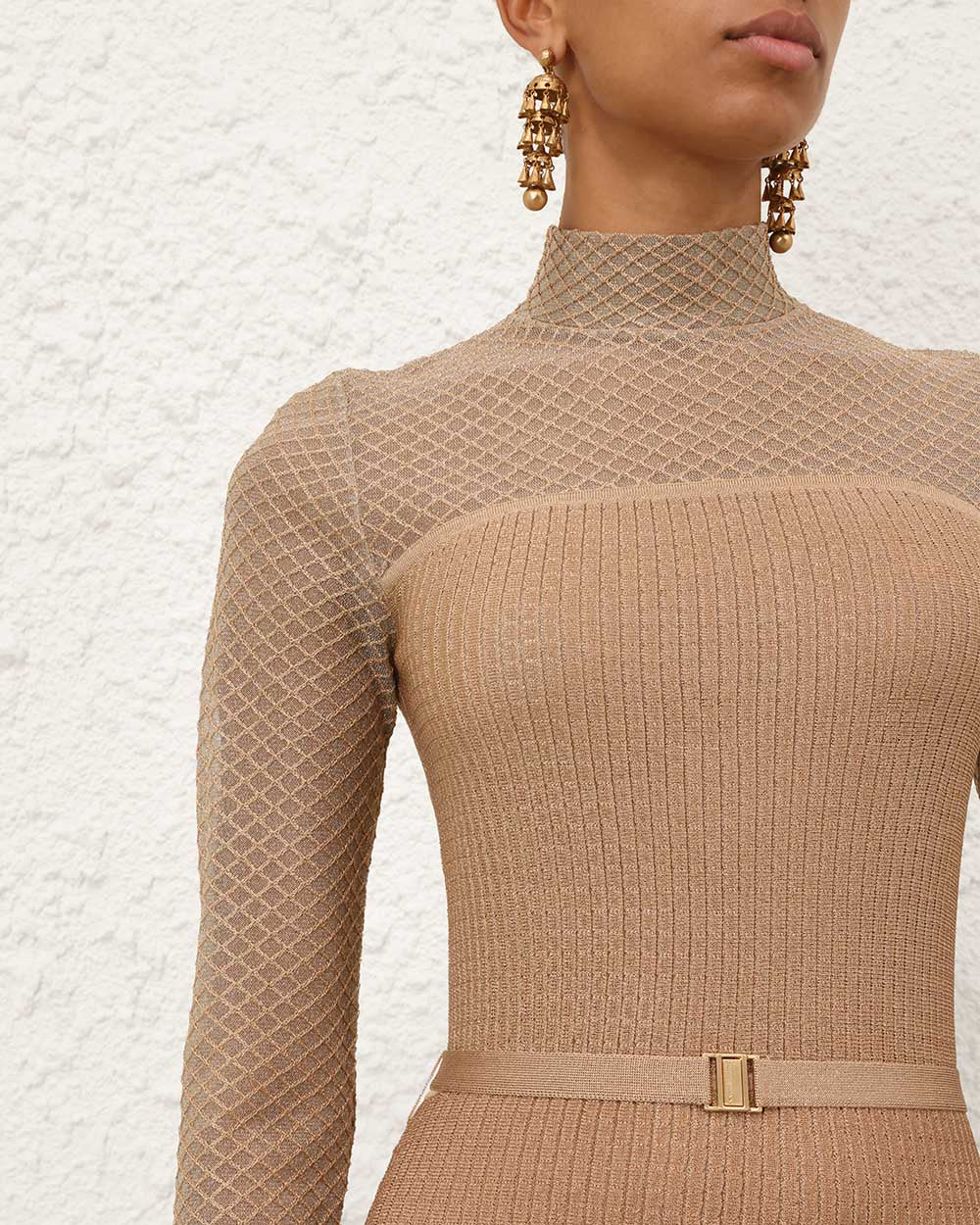 Hypnotic Metallic Midi Dress | Rose Gold