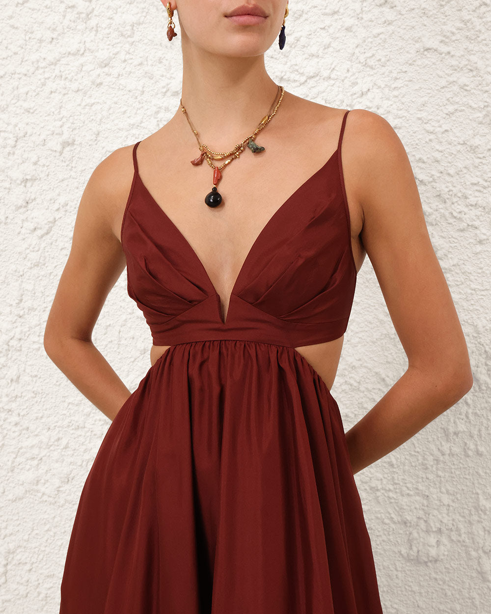 burgundy plunge dress Embellished Plunge V Neck Maxi Dress Burgundy