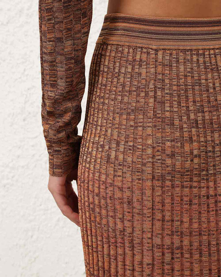 Mouline Rib Midi Skirt | Chocolate Multi