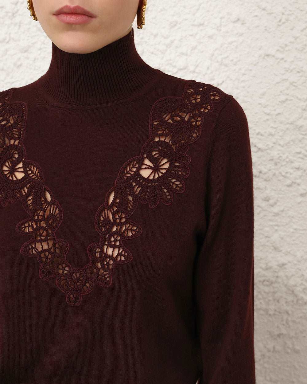 Valiant Merino Lace Turtleneck | Mahogany