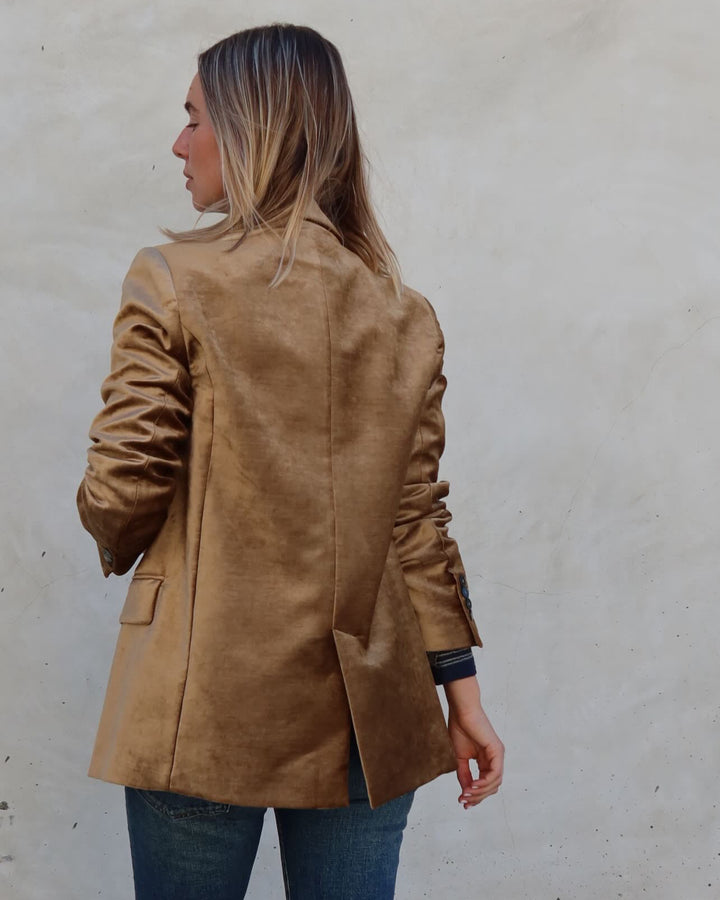 Stretch Velvet Masculine Jacket | Gold