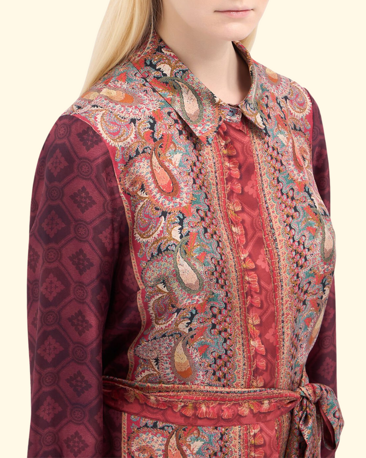 Aloe Shirt Dress Silk | Red Multi Color