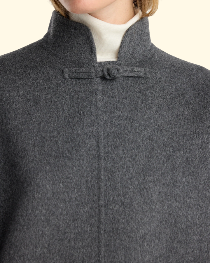 Double-Faced Wool Pankou Closure Poncho | Dark Grey Melange