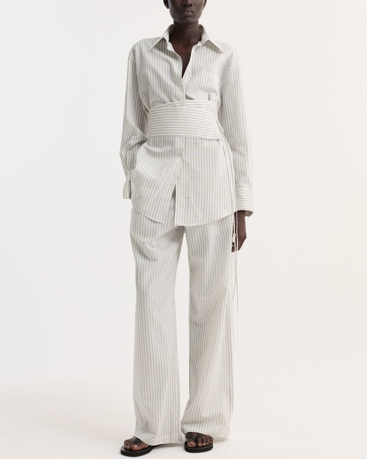 Silk Stripe Belted Shirt | Fine Stripe