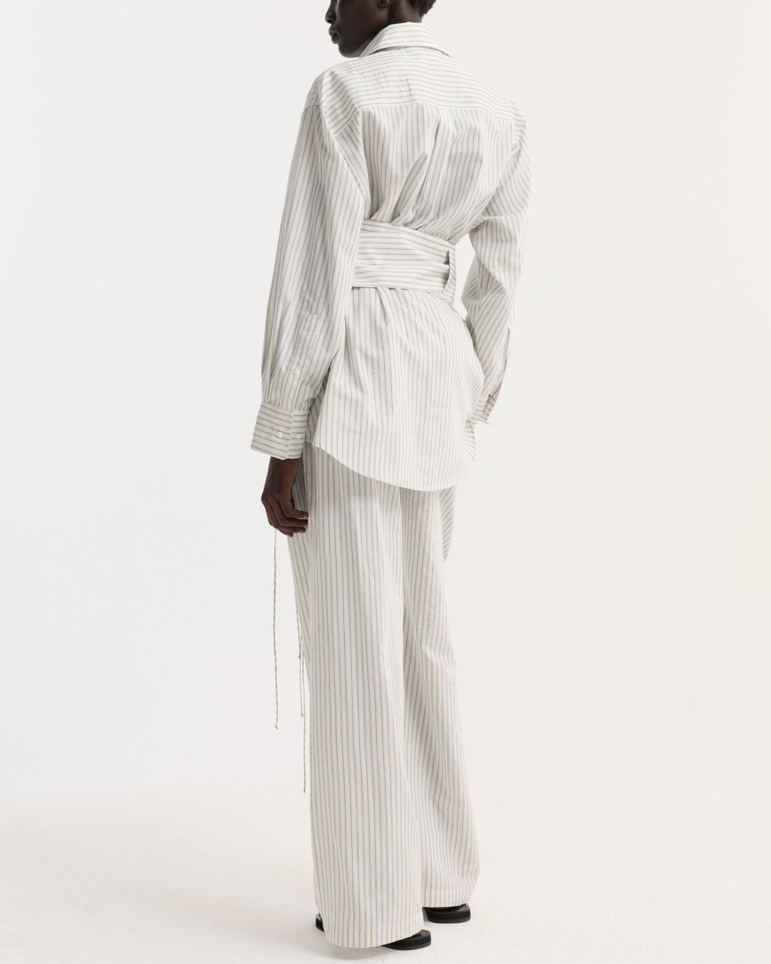 Silk Stripe Belted Shirt | Fine Stripe