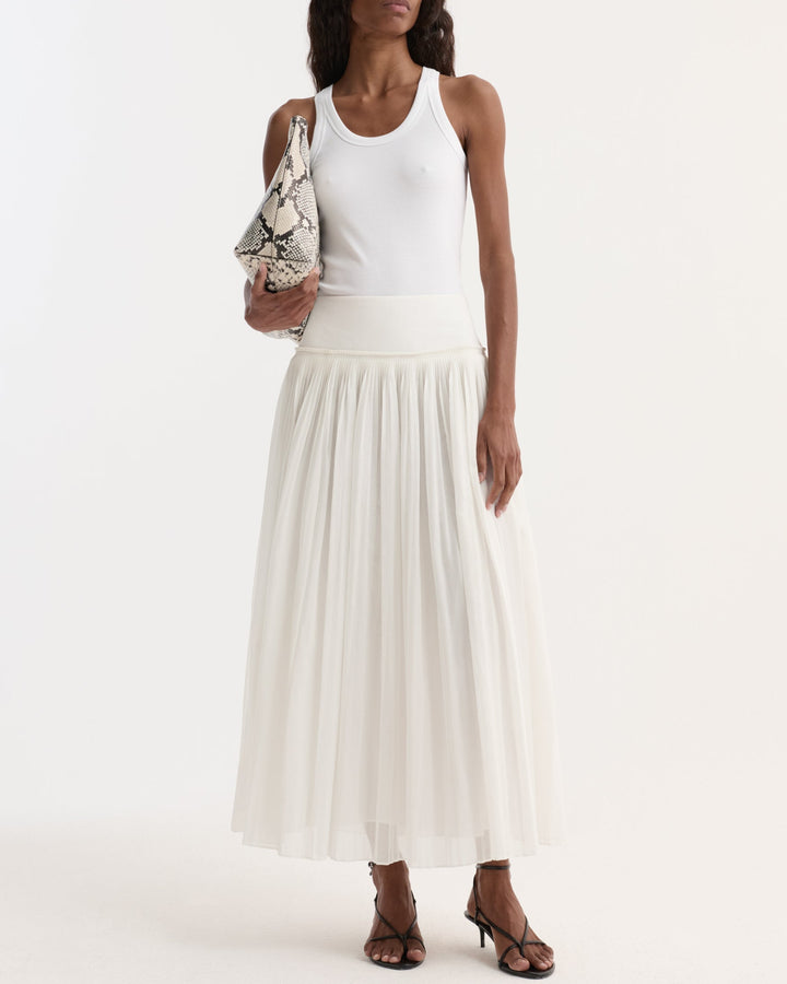 Pleated Cotton Muslin Skirt | Optic White