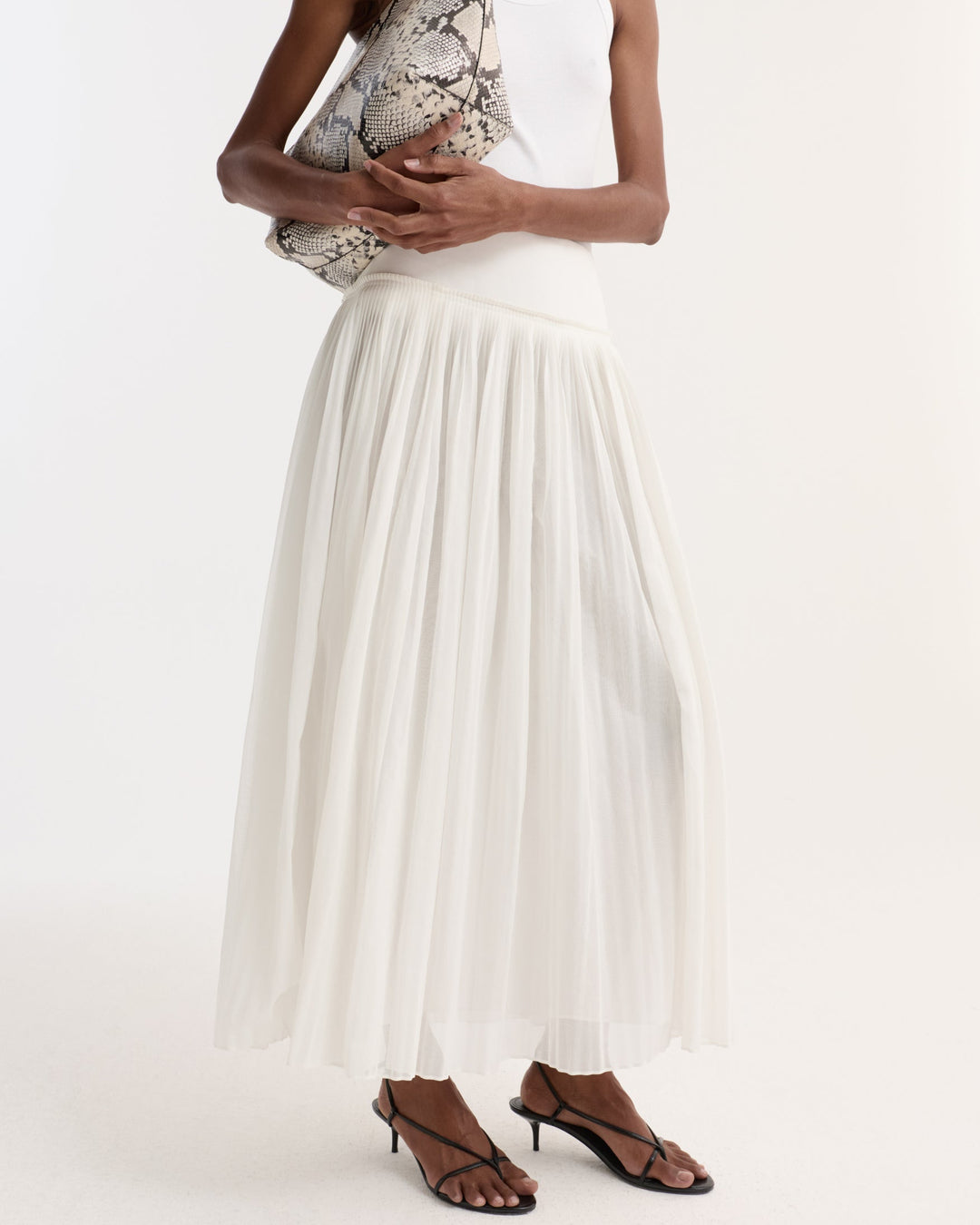 Pleated Cotton Muslin Skirt | Optic White