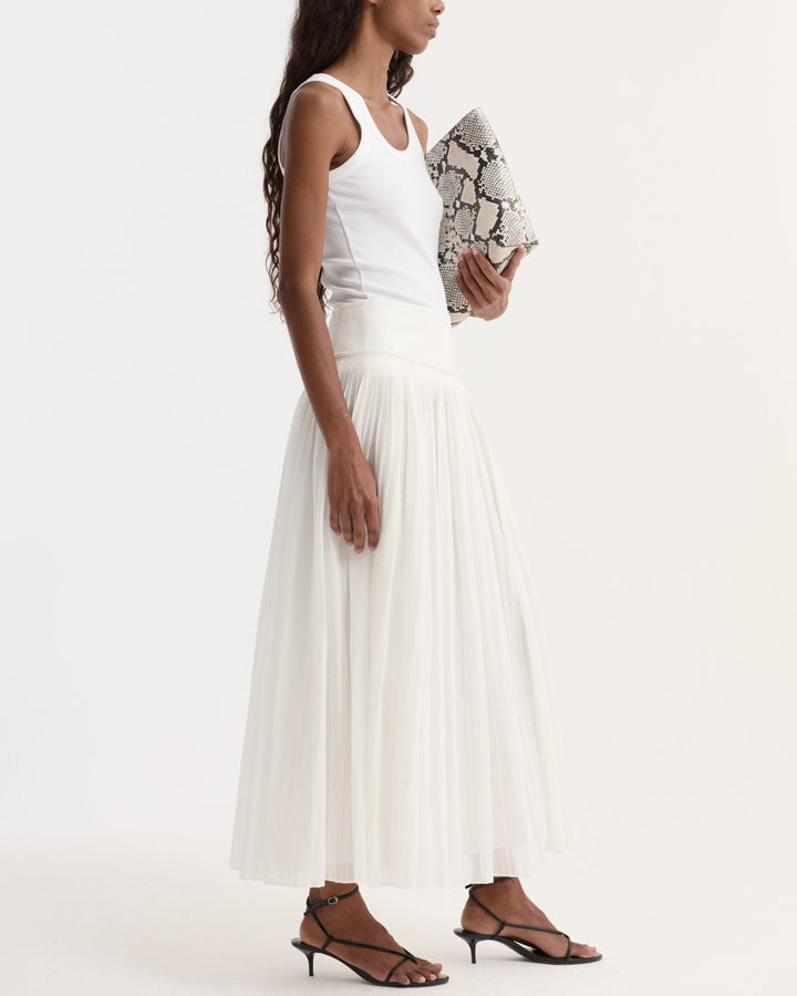 Pleated Cotton Muslin Skirt | Optic White