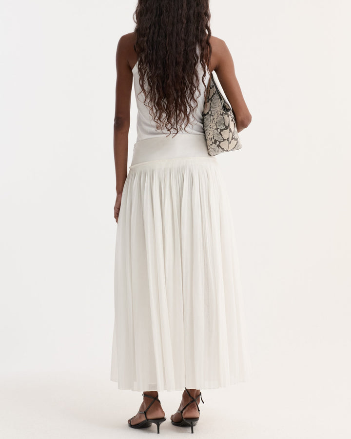 Pleated Cotton Muslin Skirt | Optic White