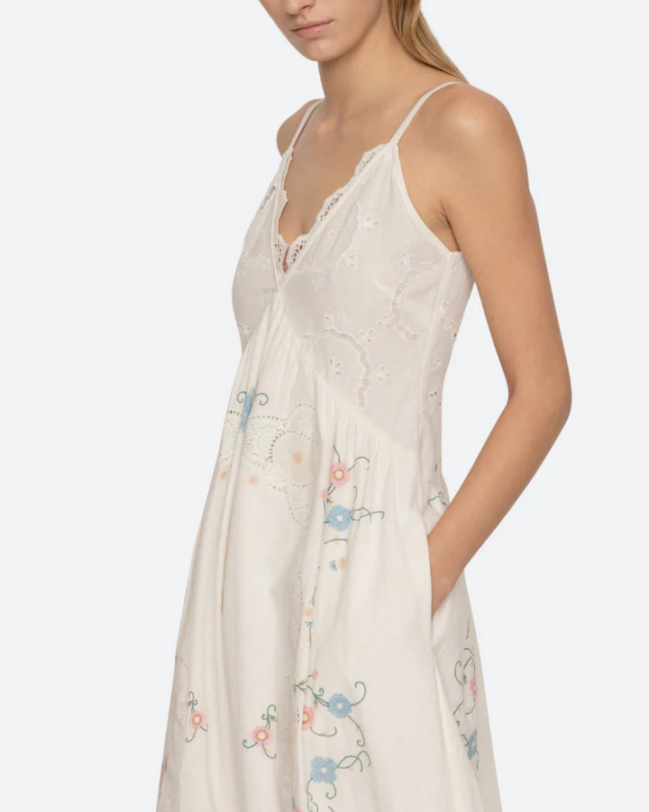 Vesna Embroidery Slip Dress | White