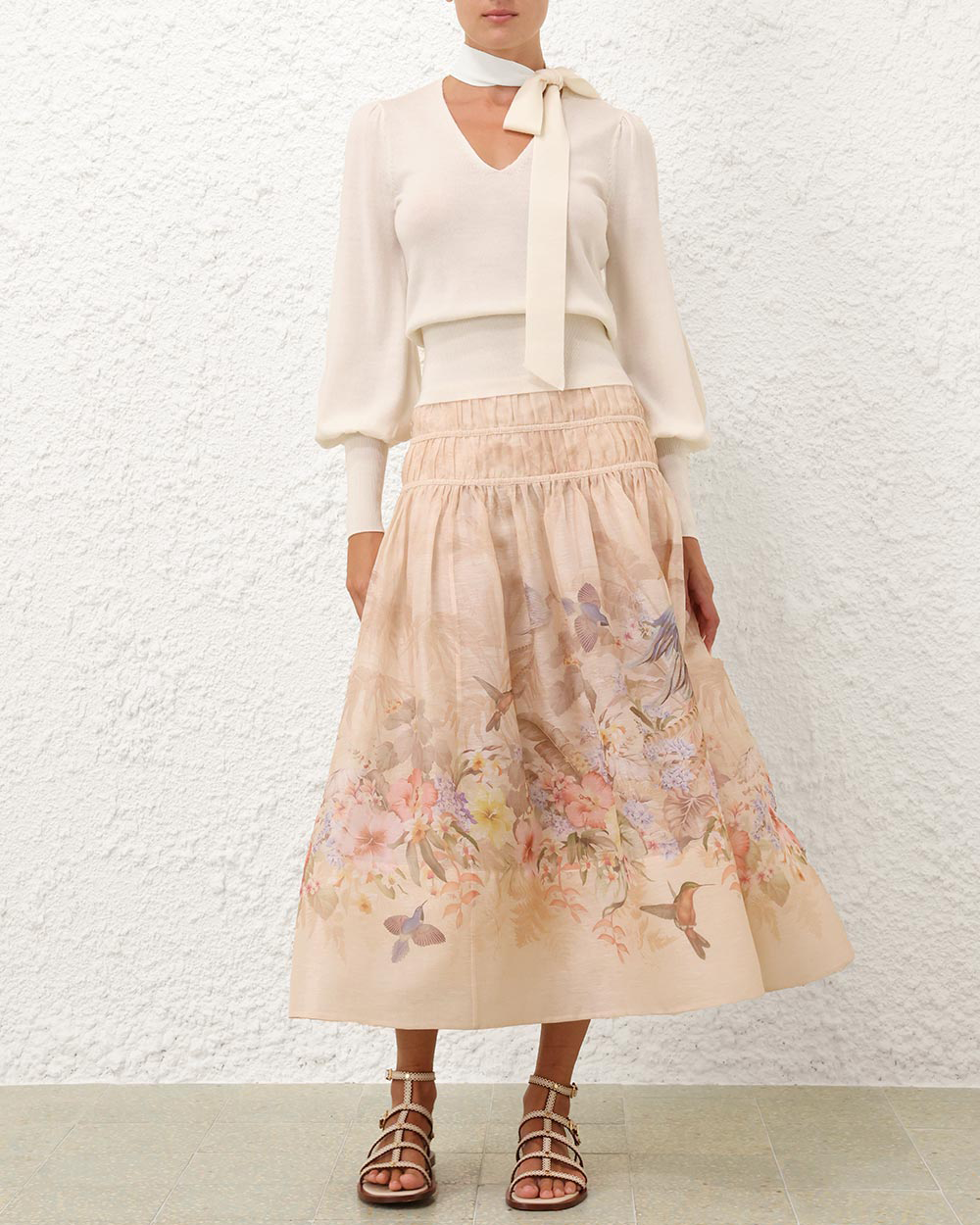 Illuminate Drawn Midi Skirt | Ivory Tropical