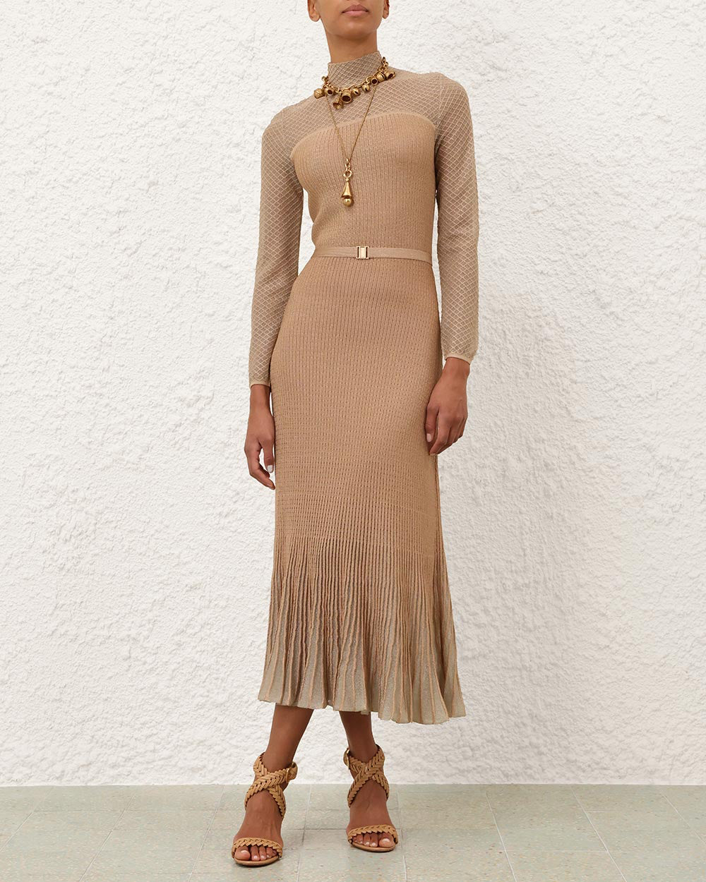 Hypnotic Metallic Midi Dress | Rose Gold
