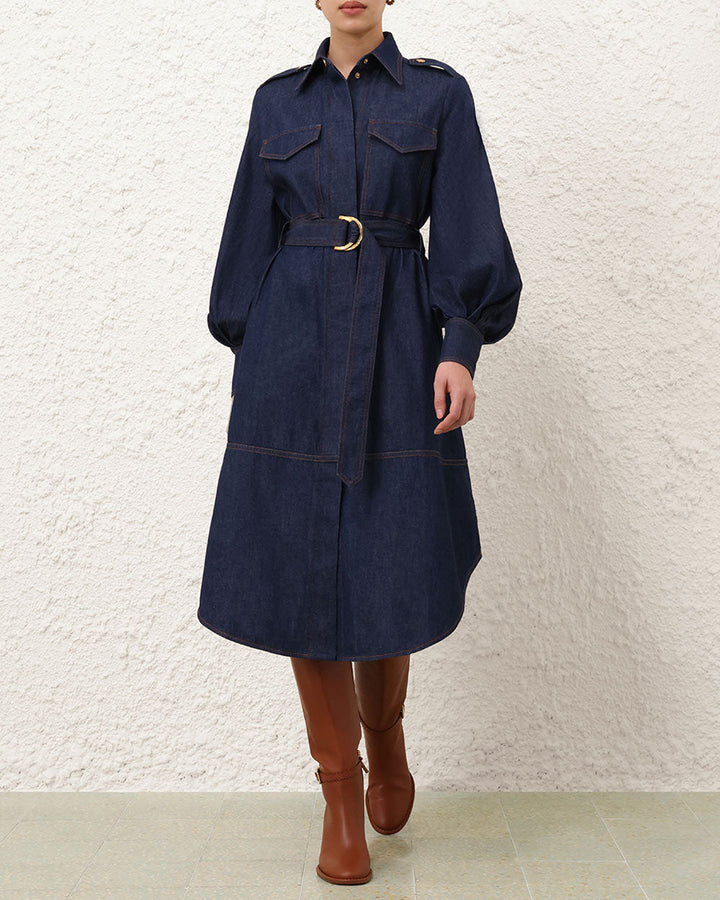 Denim Cargo Midi Dress | Ink