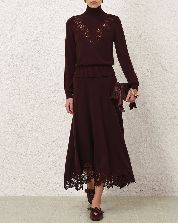 Valiant Merino Lace Turtleneck | Mahogany