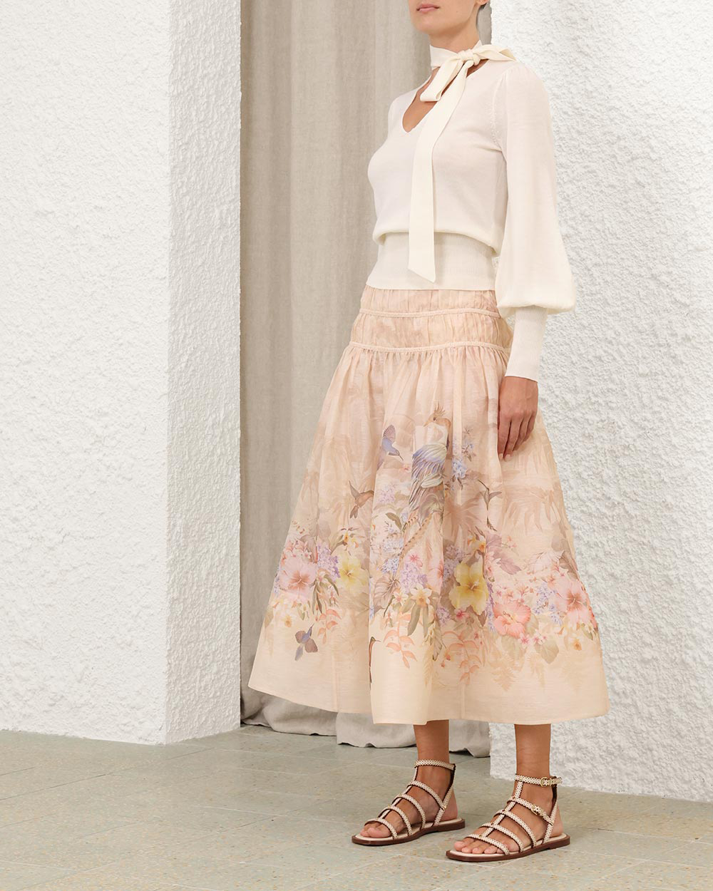 Illuminate Drawn Midi Skirt | Ivory Tropical