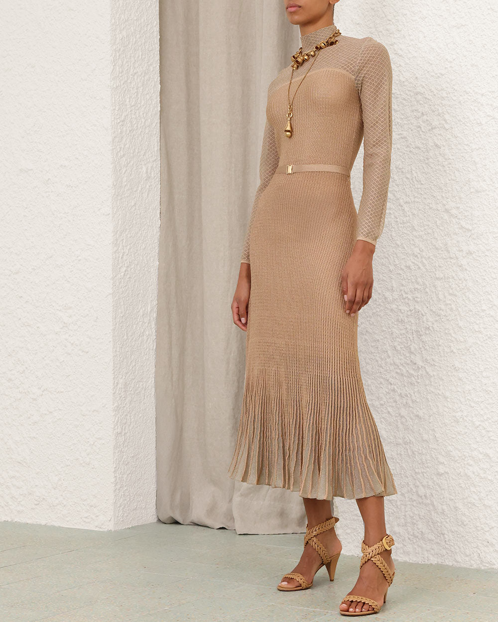 Hypnotic Metallic Midi Dress | Rose Gold