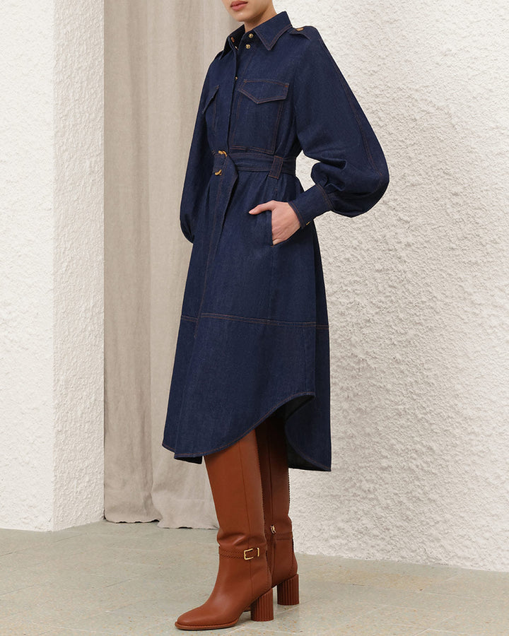 Denim Cargo Midi Dress | Ink