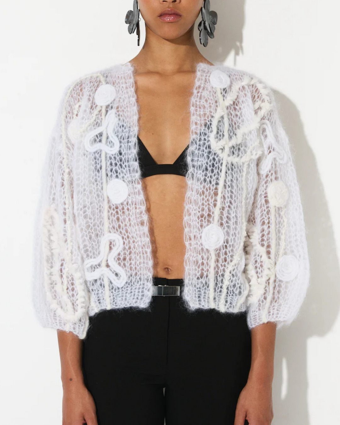 Mohair Bomber Light, Floral Embroidery | White