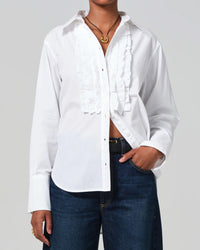 Ruffle Tuxedo Shirt | White