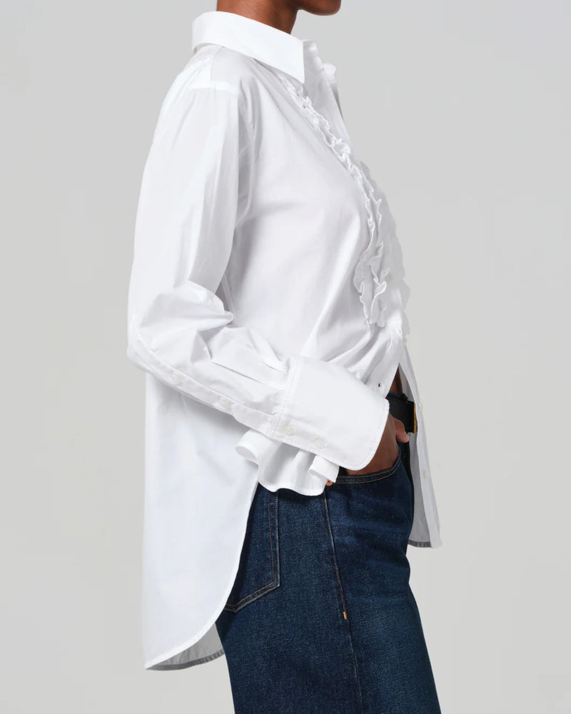 Ruffle Tuxedo Shirt | White