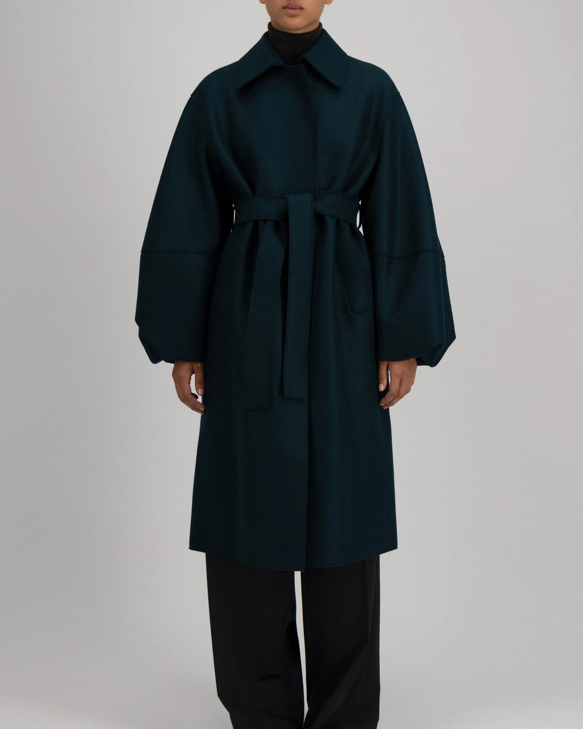 Puff Sleeves Coat | Bottle Green