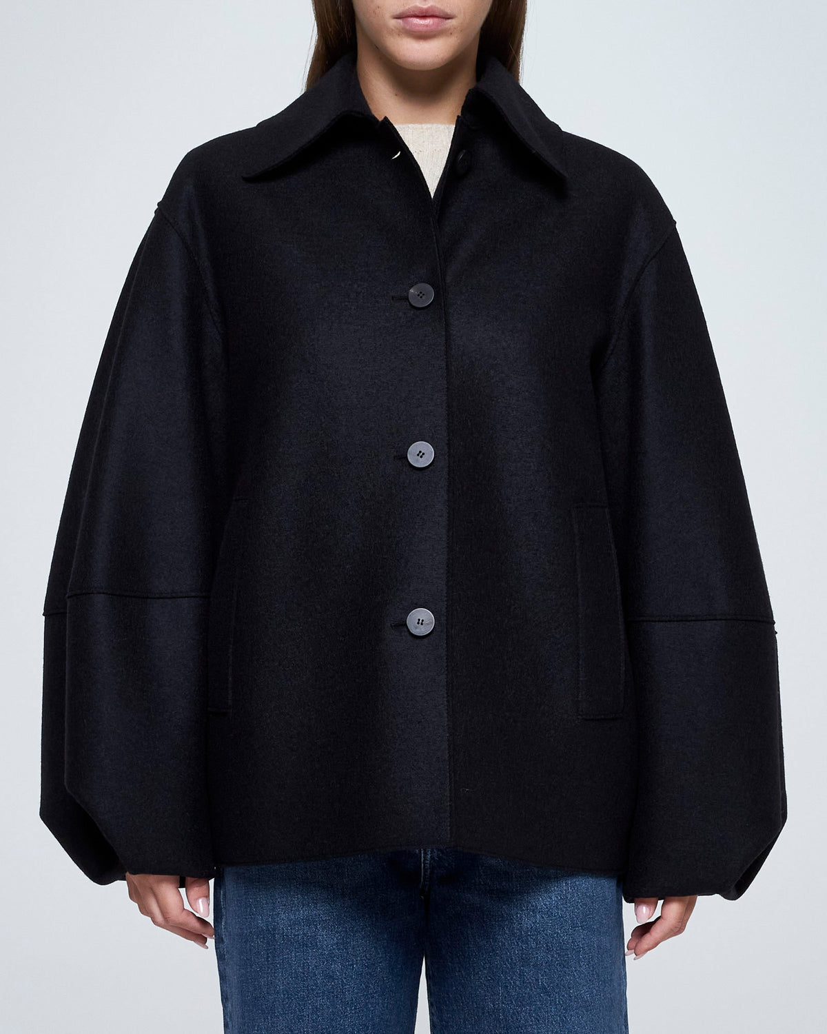 Puff Sleeves Jacket | Dark Blue