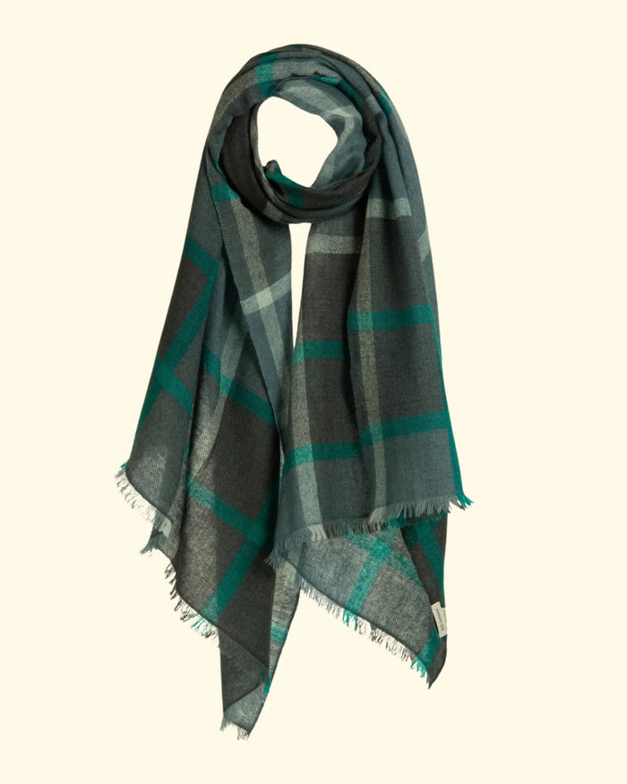 Mirror Cashmere Shawl Checks | Grey+Green