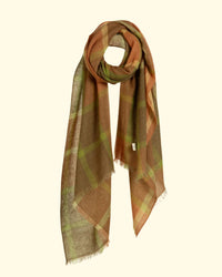 Mirror Cashmere Shawl Checks | Khaki+Greens