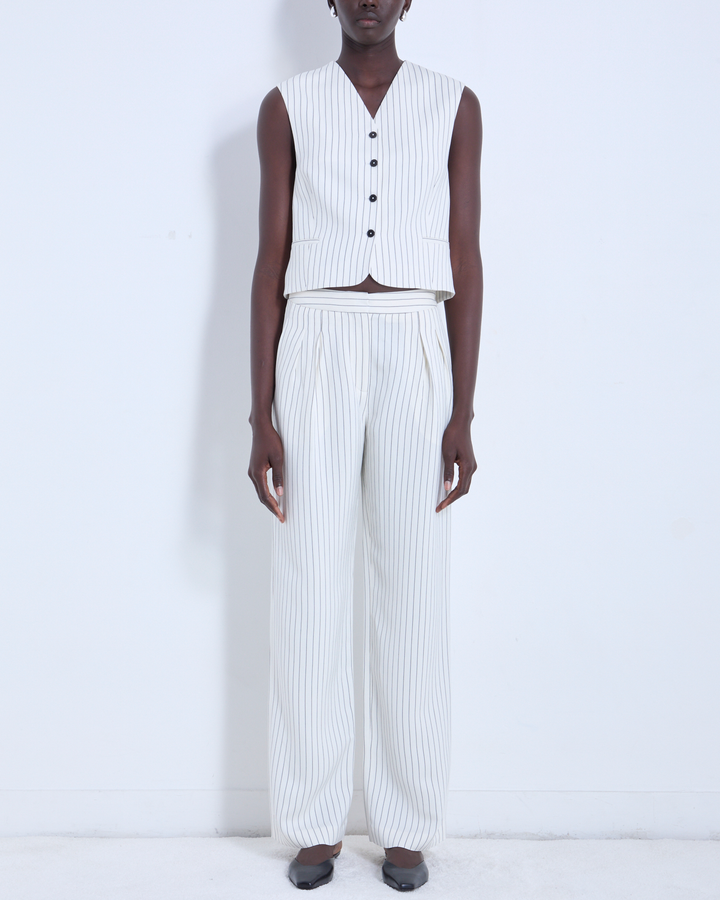 Ayla Tailored Straight Trouser | Ivory and Black Stripes