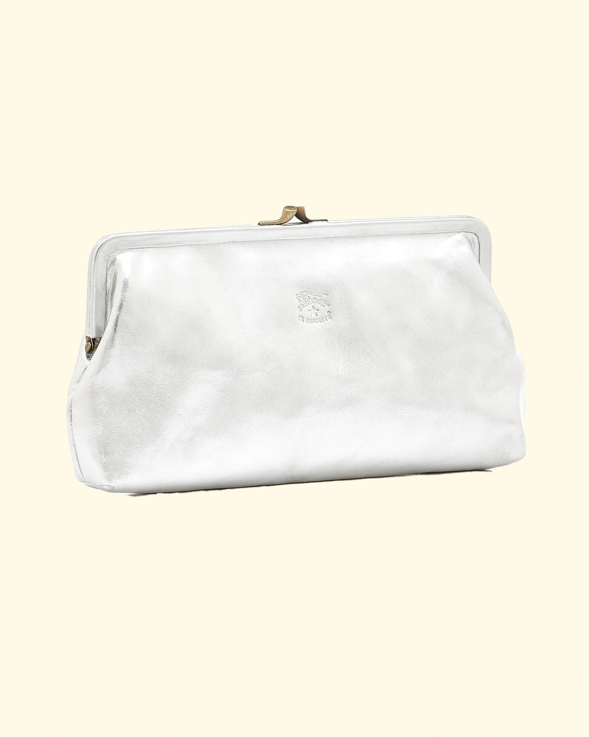 Cowhide Clutch Bag | Metallic Silver