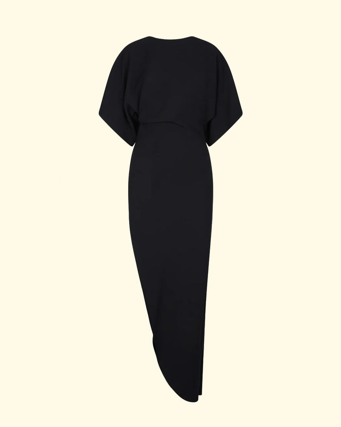 The Savita Asymmetric Long Dress | Black