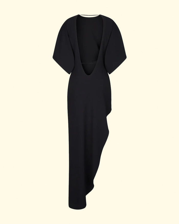 The Savita Asymmetric Long Dress | Black