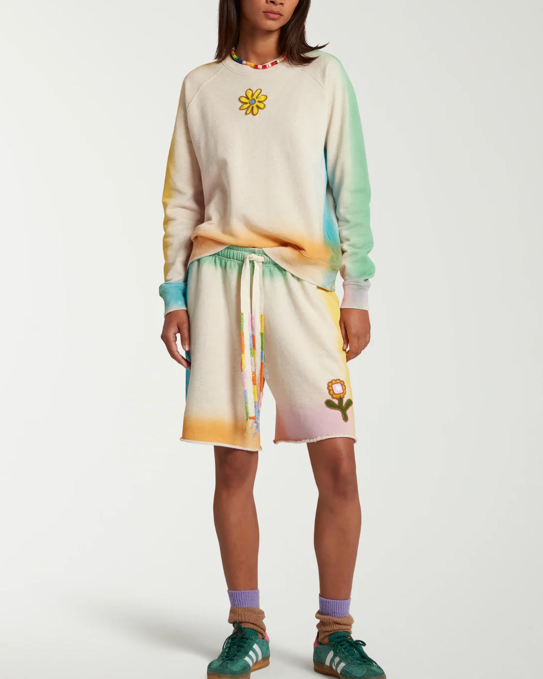 Jogging Short with Dyed Seams | Beige Multi