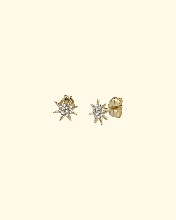 14K Single Star Earrings with White Pave Diamonds