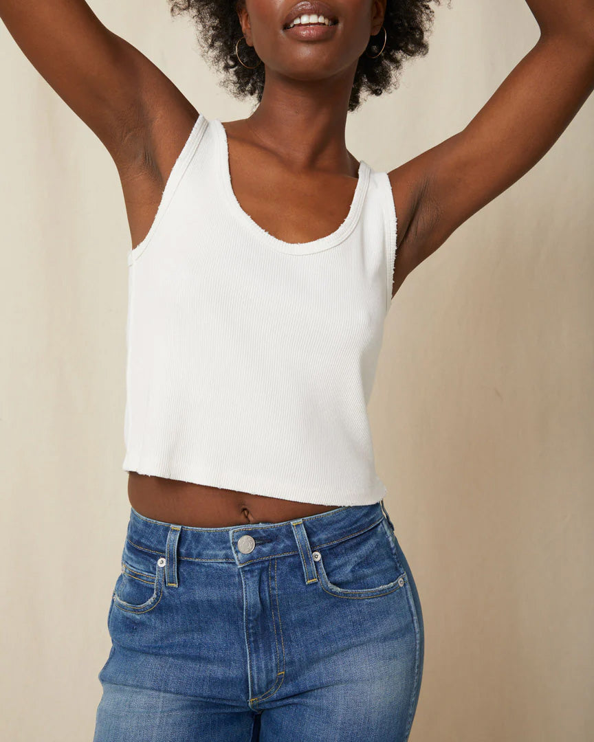 Crop Rib Tank | White