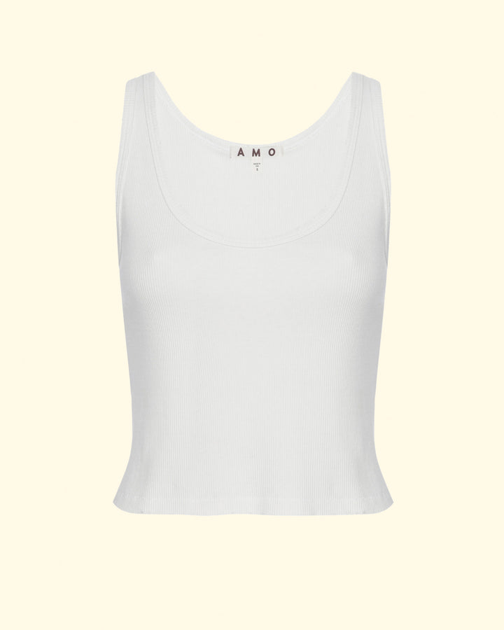 Crop Rib Tank | White